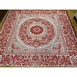 Antique Jacquard Weave Coverlet 79” x  70” Red/Beige Patriotic Eagle